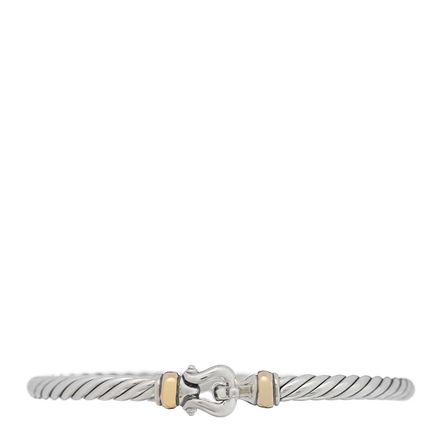 David Yurman Sterling Silver 14K Yellow Gold 4mm Cable Classic Buckle Bracelet 1 of 3