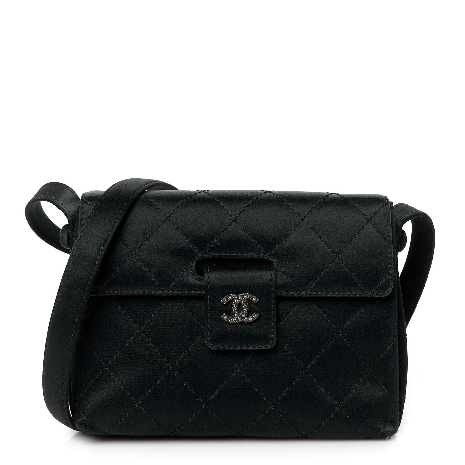 Chanel Satin Quilted Crystal CC Mini Square Flap Black 1 of 11