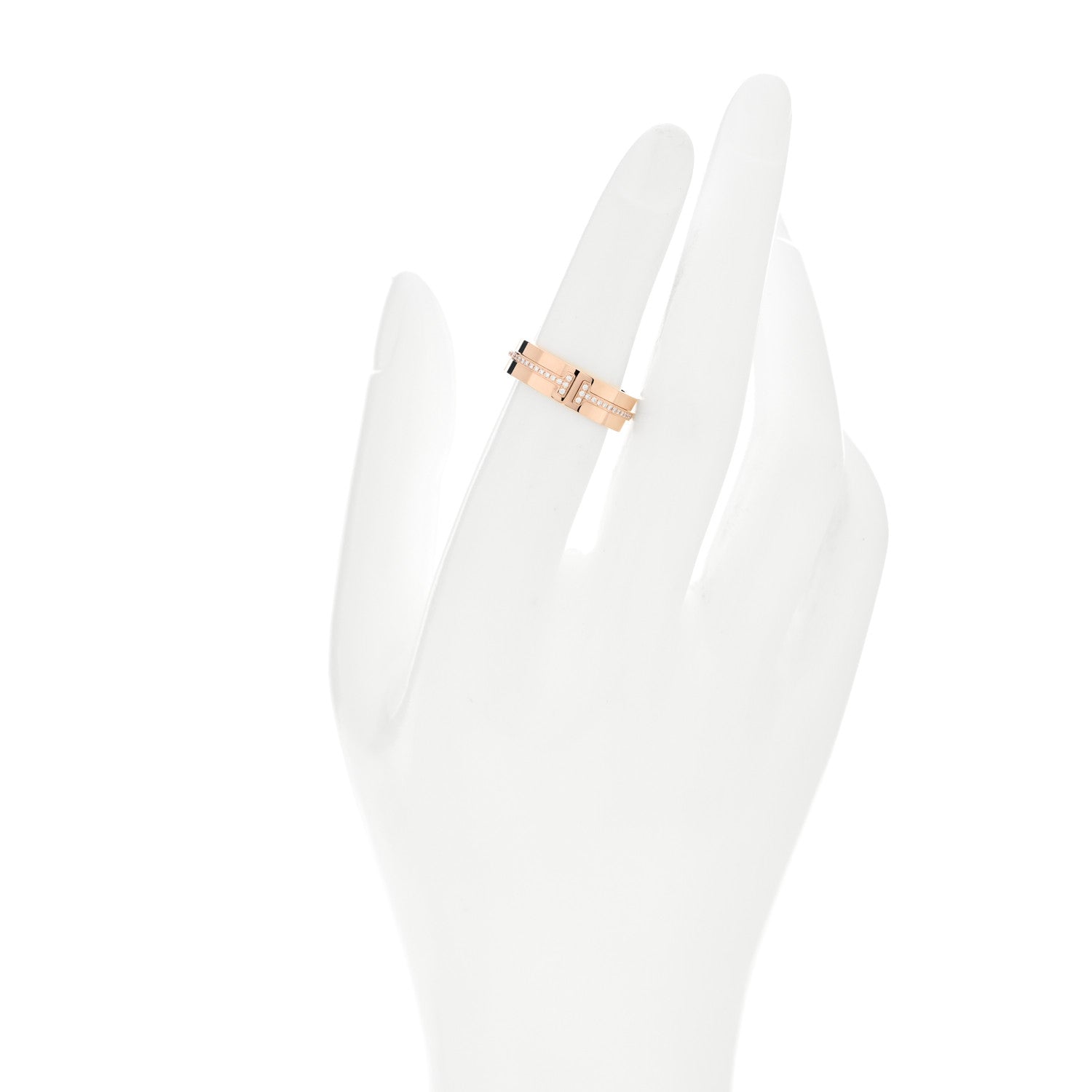 Tiffany 18K Rose Gold Diamond Wide T Two Ring 50 5.5 2 of 5