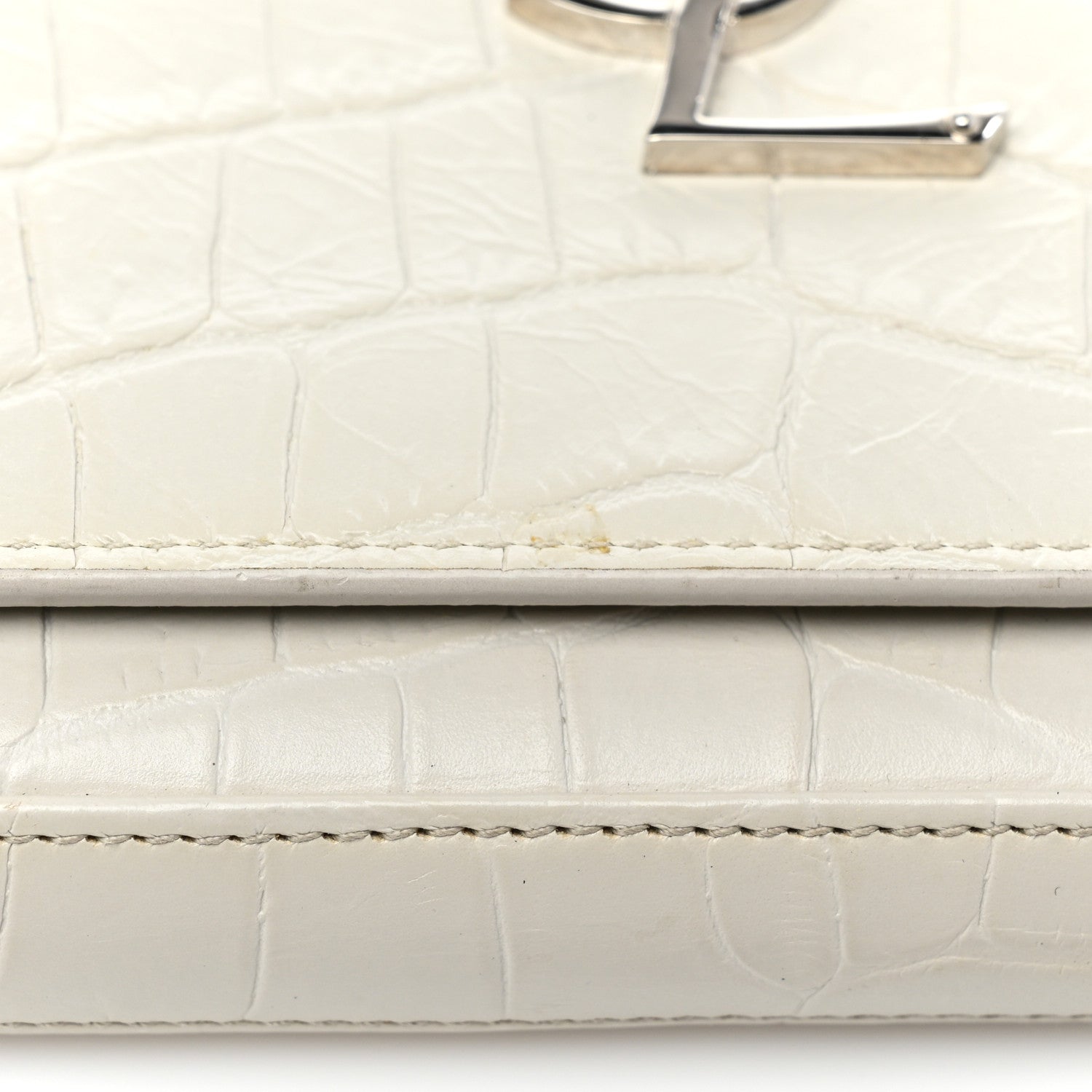 Saint Laurent Calfskin Crocodile Embossed Monogram Chain Wallet Blanc Vintage 16 of 16