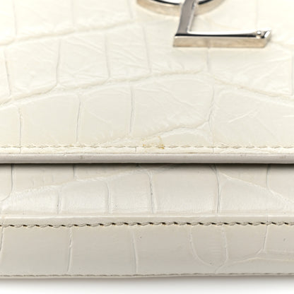 Saint Laurent Calfskin Crocodile Embossed Monogram Chain Wallet Blanc Vintage 16 of 16