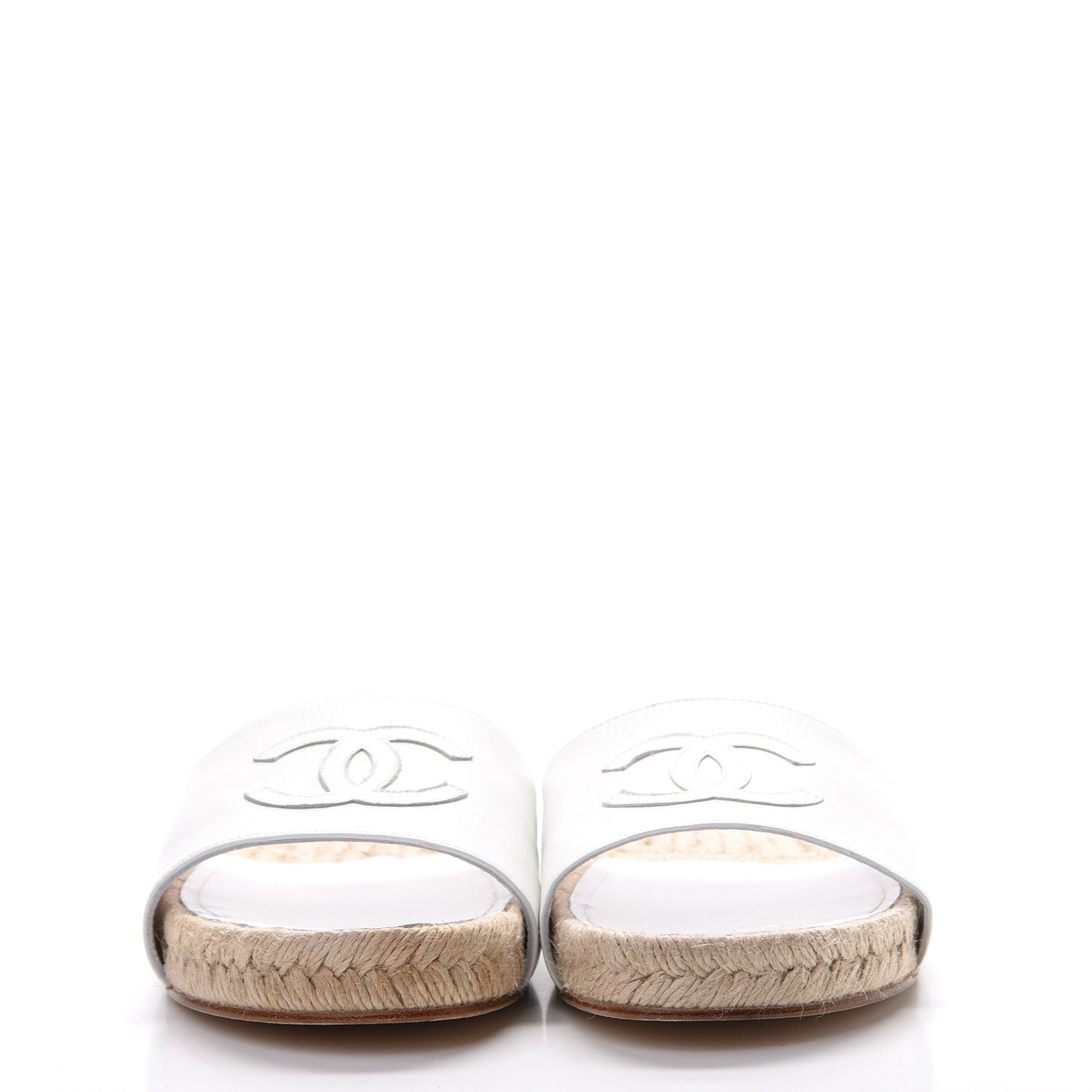 Calfskin CC Espadrille Slip On Sandals 41 White