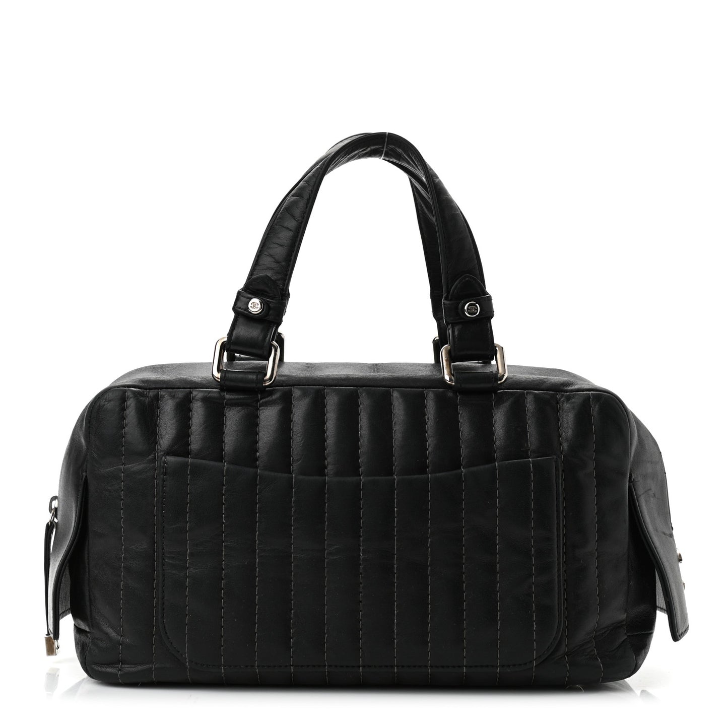 Lambskin Vertical Quilted Mademoiselle Satchel Black
