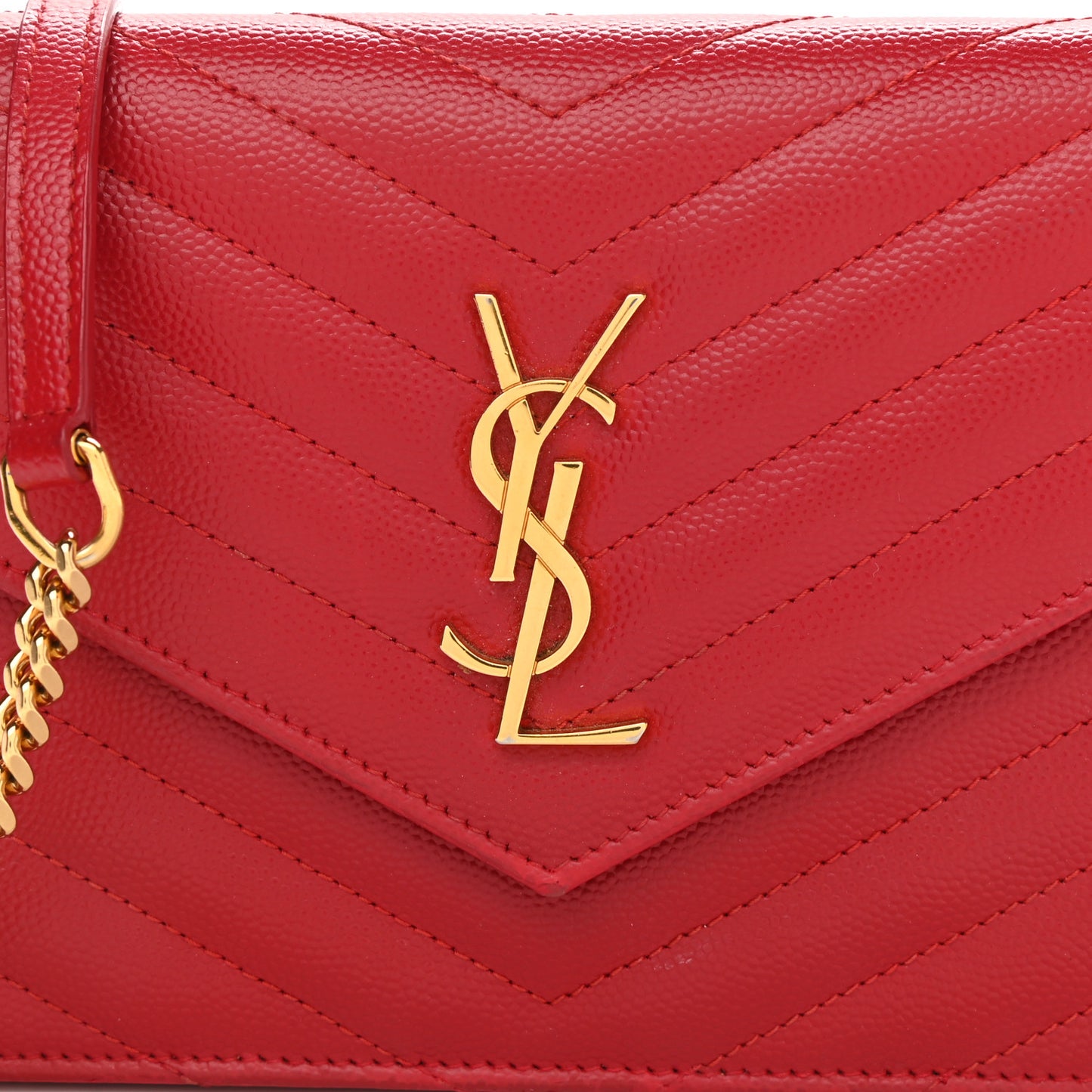 Grain De Poudre Matelasse Chevron Monogram Envelope Chain Wallet New Red