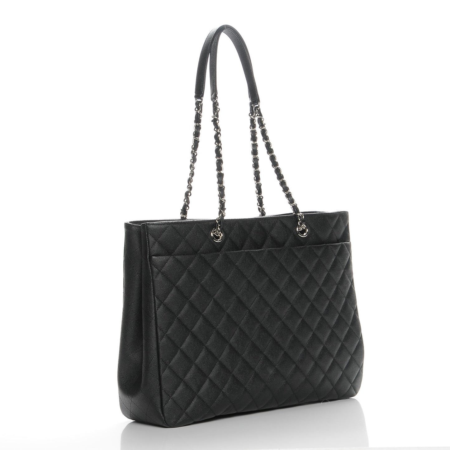 Calfskin Quilted Large CC Shopping Tote Black