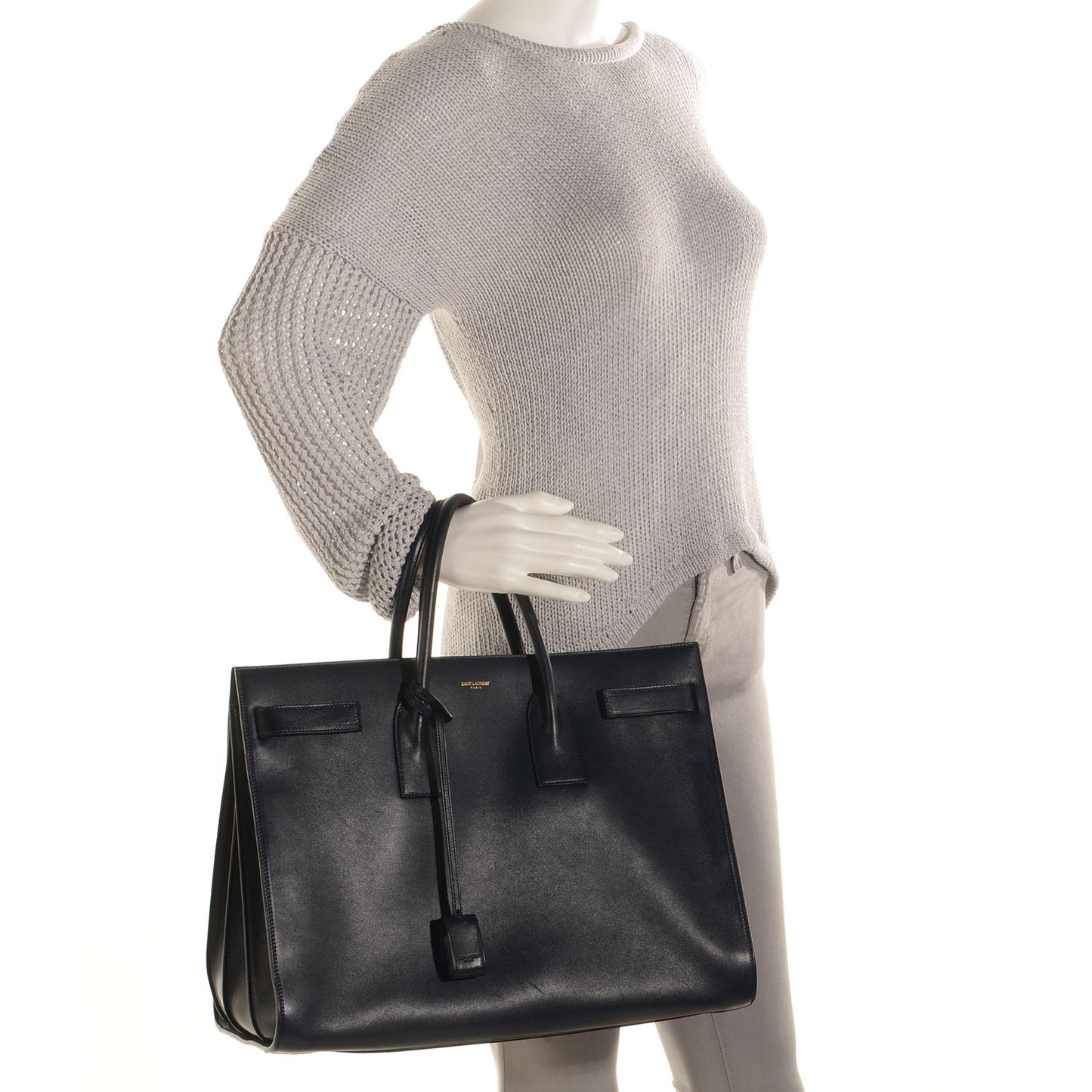 Leather Large Sac de Jour Carryall Navy Blue