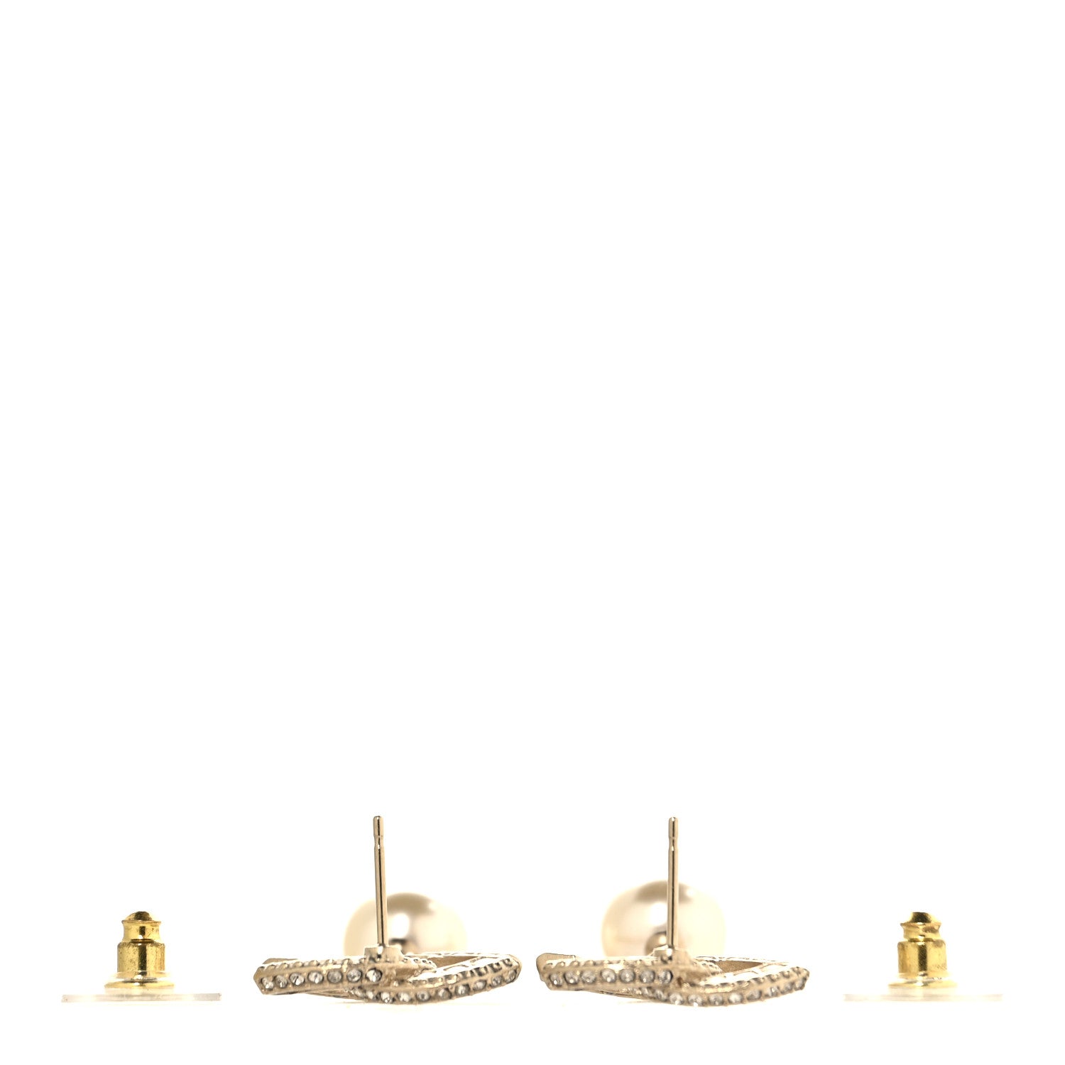 Chanel Crystal Timeless CC Pearl Drop Earrings Light Gold 3 of 5