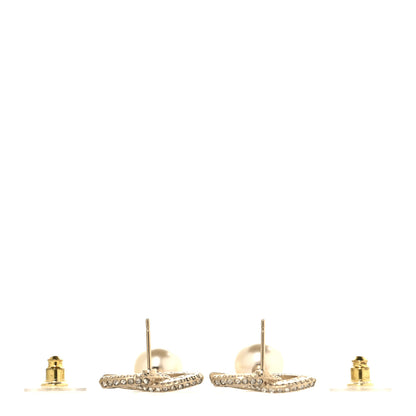 Chanel Crystal Timeless CC Pearl Drop Earrings Light Gold 3 of 5