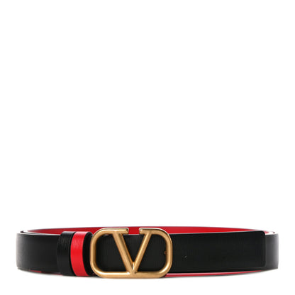 Valentino Garavani Glossy Calfskin VLogo Reversible 20mm Belt 85 34 Black Rouge Pur 1 of 9