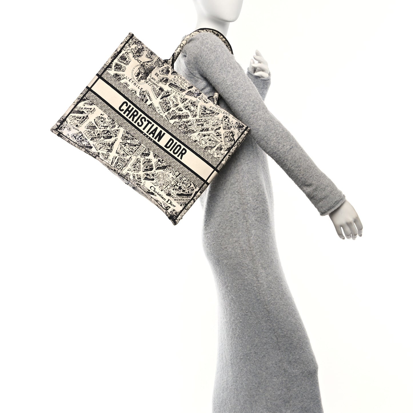 Canvas Embroidered Large Plan De Paris Book Tote White Black