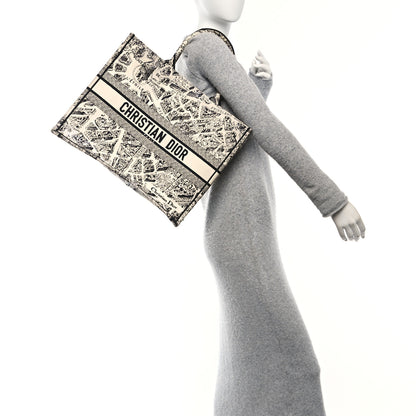 Christian Dior Canvas Embroidered Large Plan De Paris Book Tote White Black 2 of 11