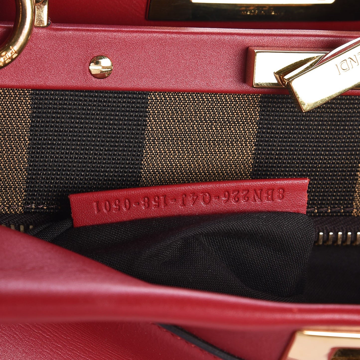 Vitello Morgan Fabric Jacquard Pequin Medium Peekaboo Iconic Satchel Mattone Tobacco Black