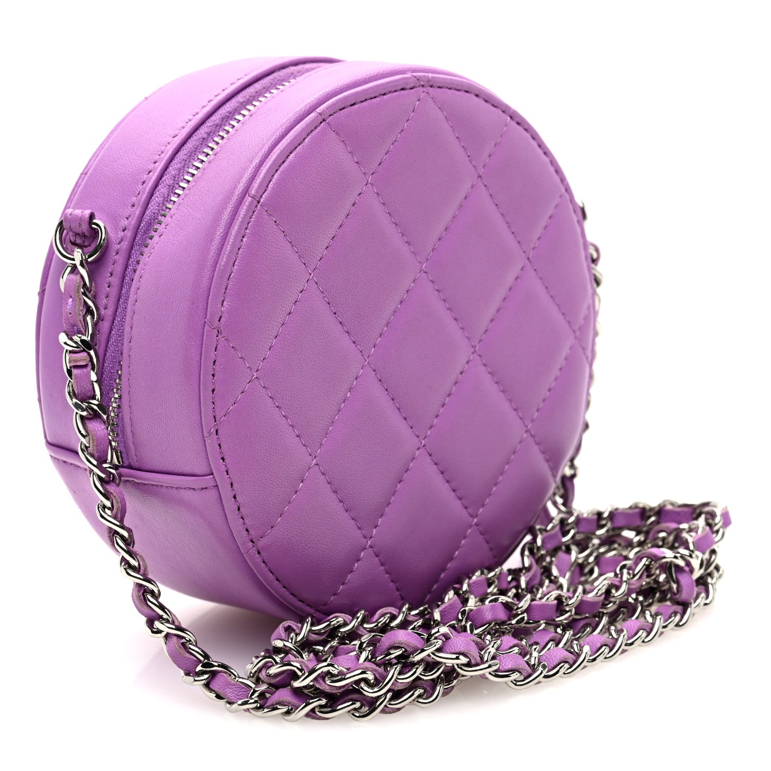 Chanel Lambskin Quilted Round Clutch With Chain Purple 3 of 10