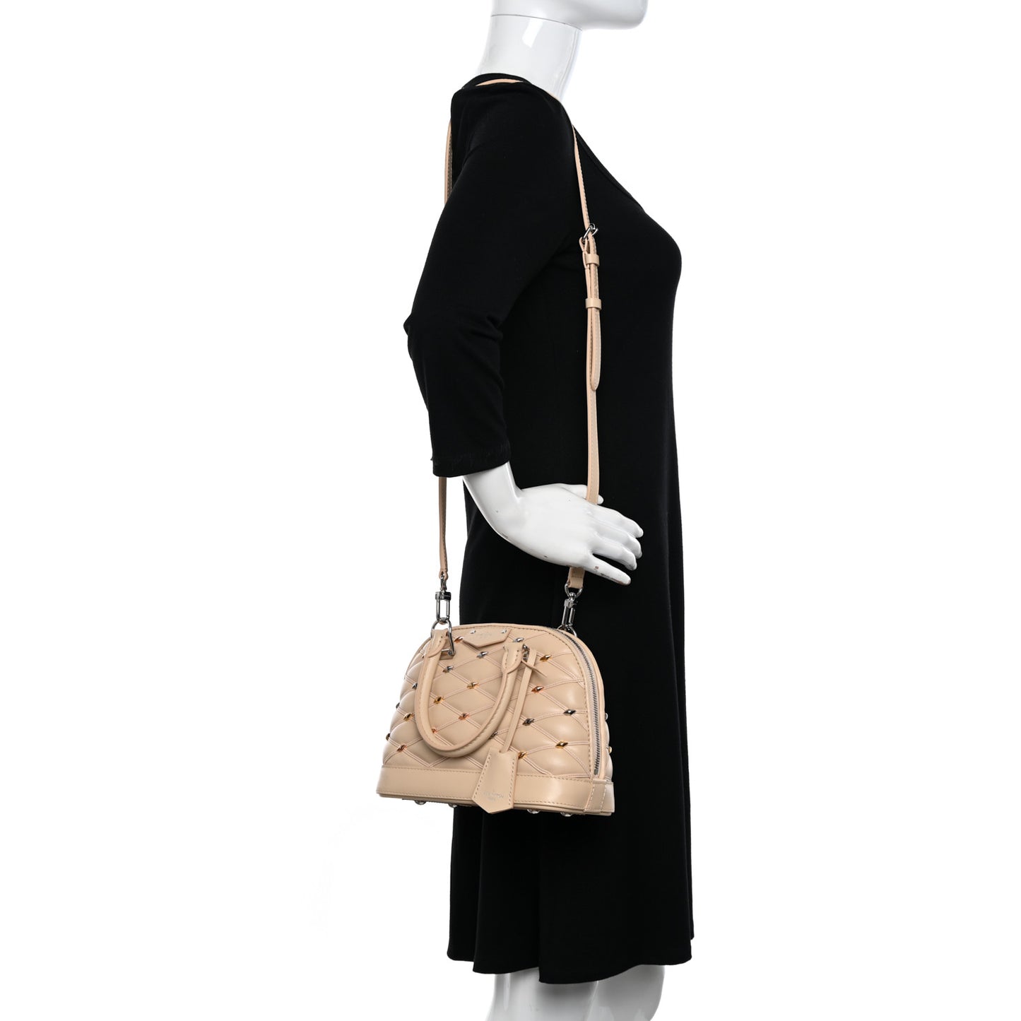 Lambskin Quilted Studded Alma BB Beige