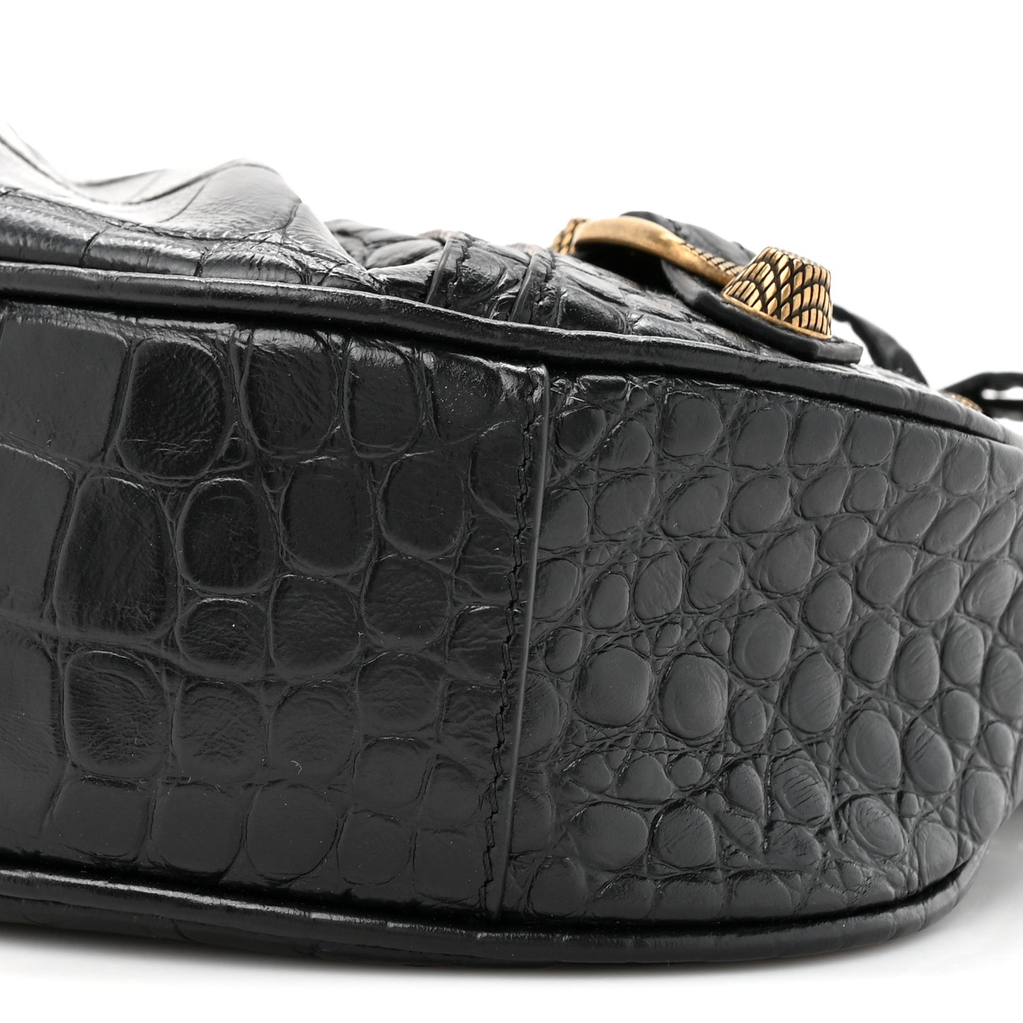 Extra Supple Calfskin Crocodile Embossed Le Cagole Shoulder Bag XS Black