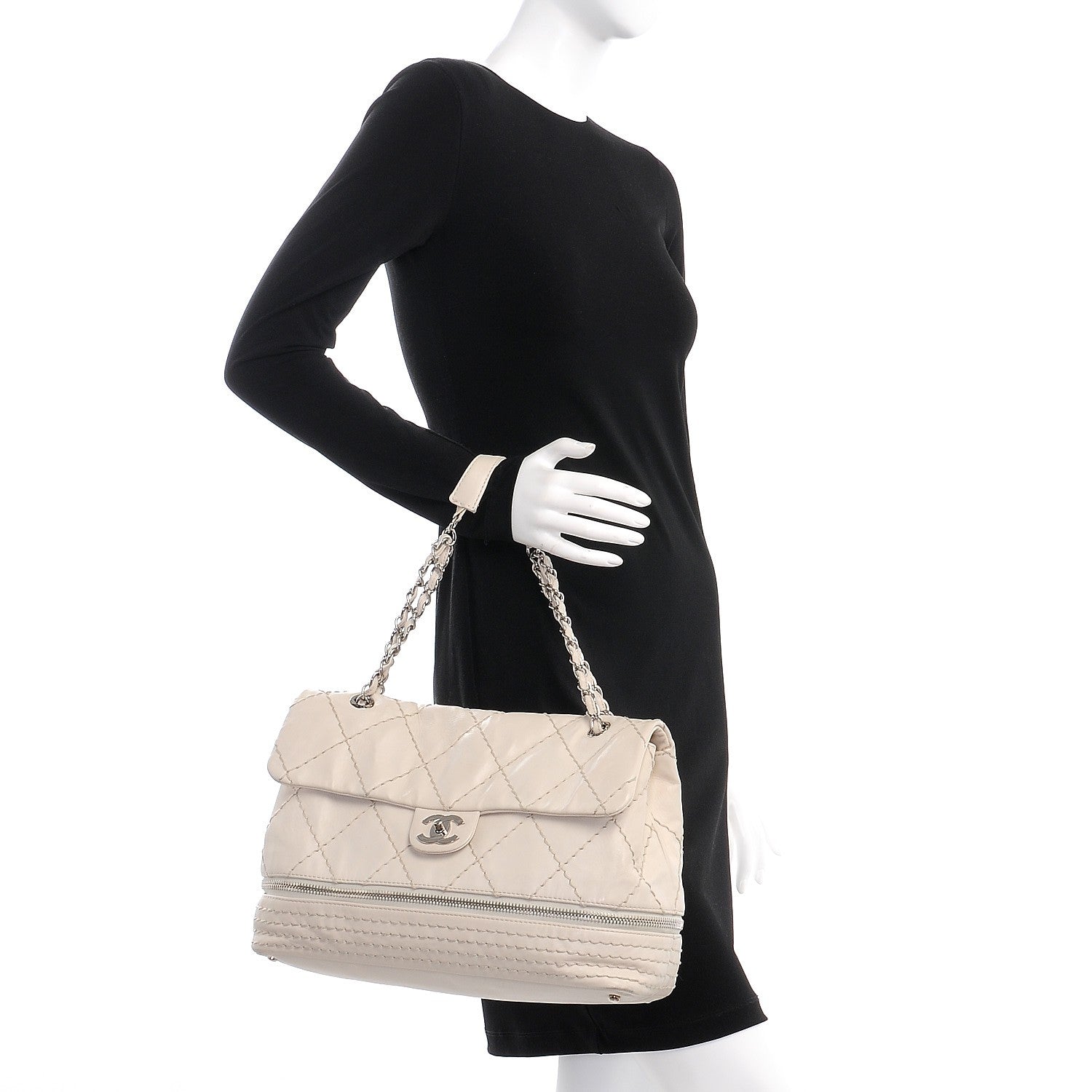 Chanel Calfskin Stitched Large Expandable Flap Bag White 2 of 19