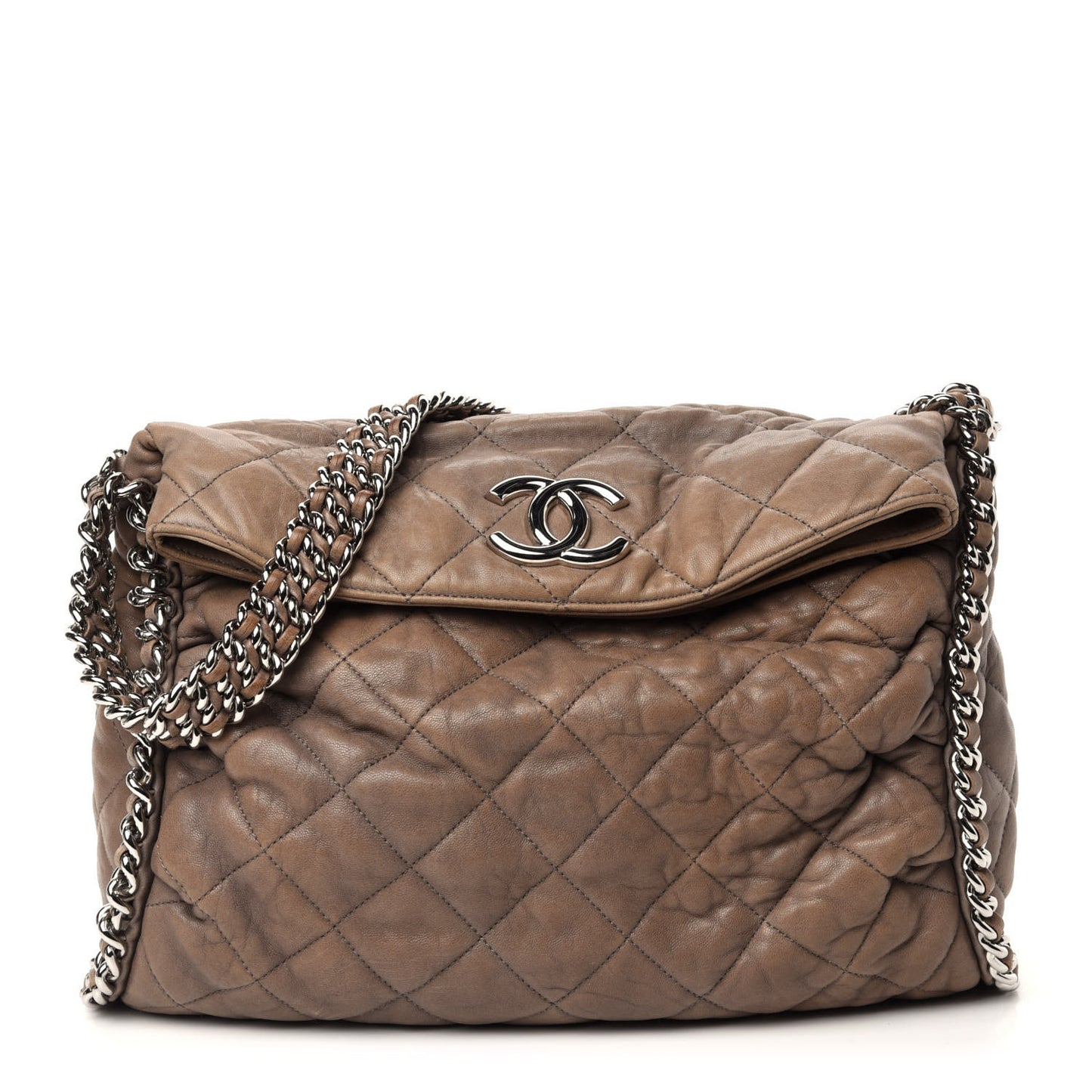 Washed Lambskin Chain Around Hobo Taupe