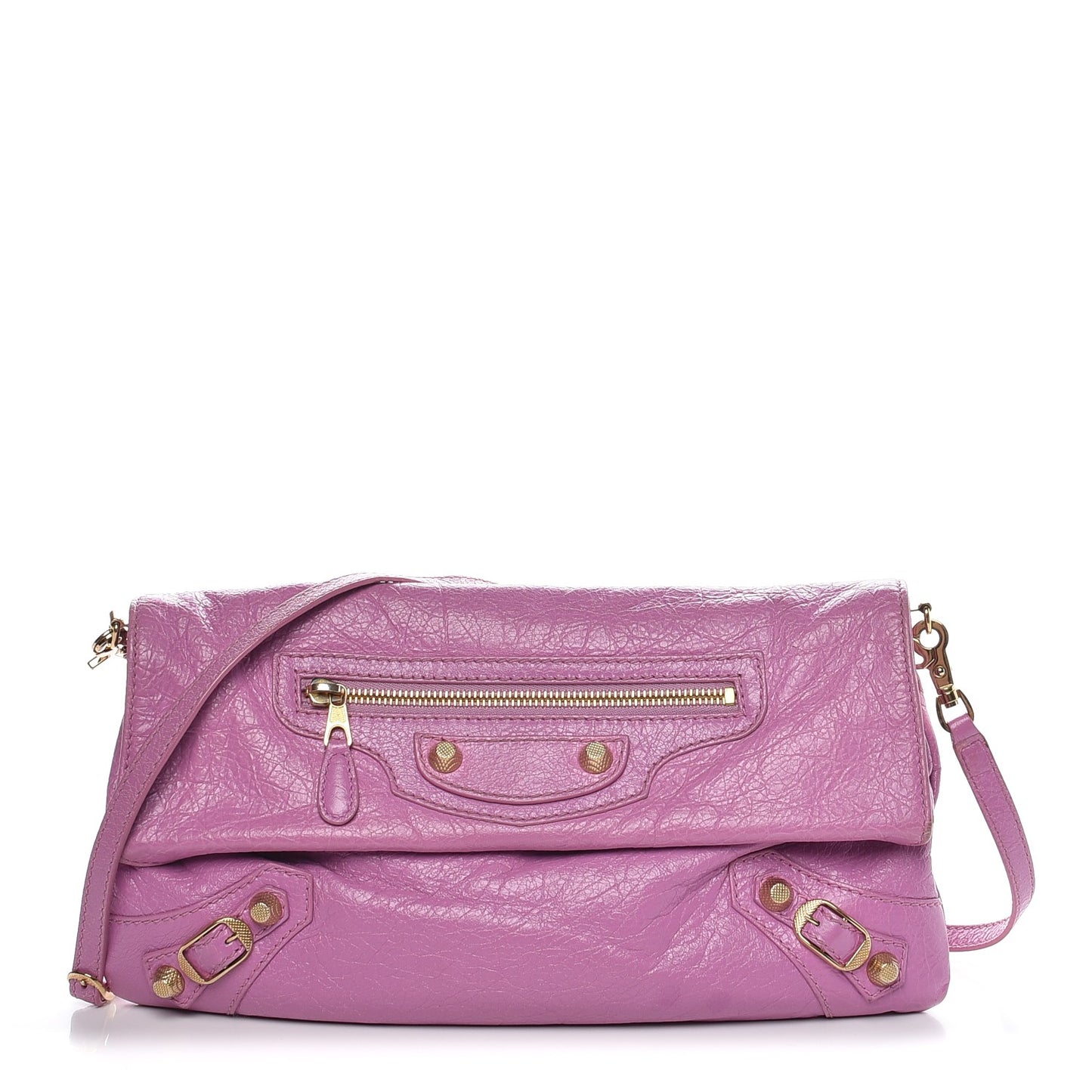 Agneau Giant 12 Gold Hardware Envelope Strap Clutch Rose Berlingot