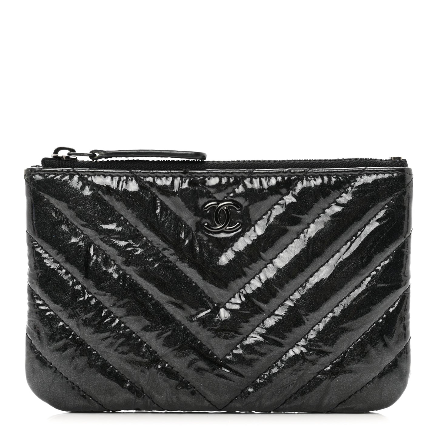 Patent Chevron Quilted Small Reissue Cosmetic Case So Black