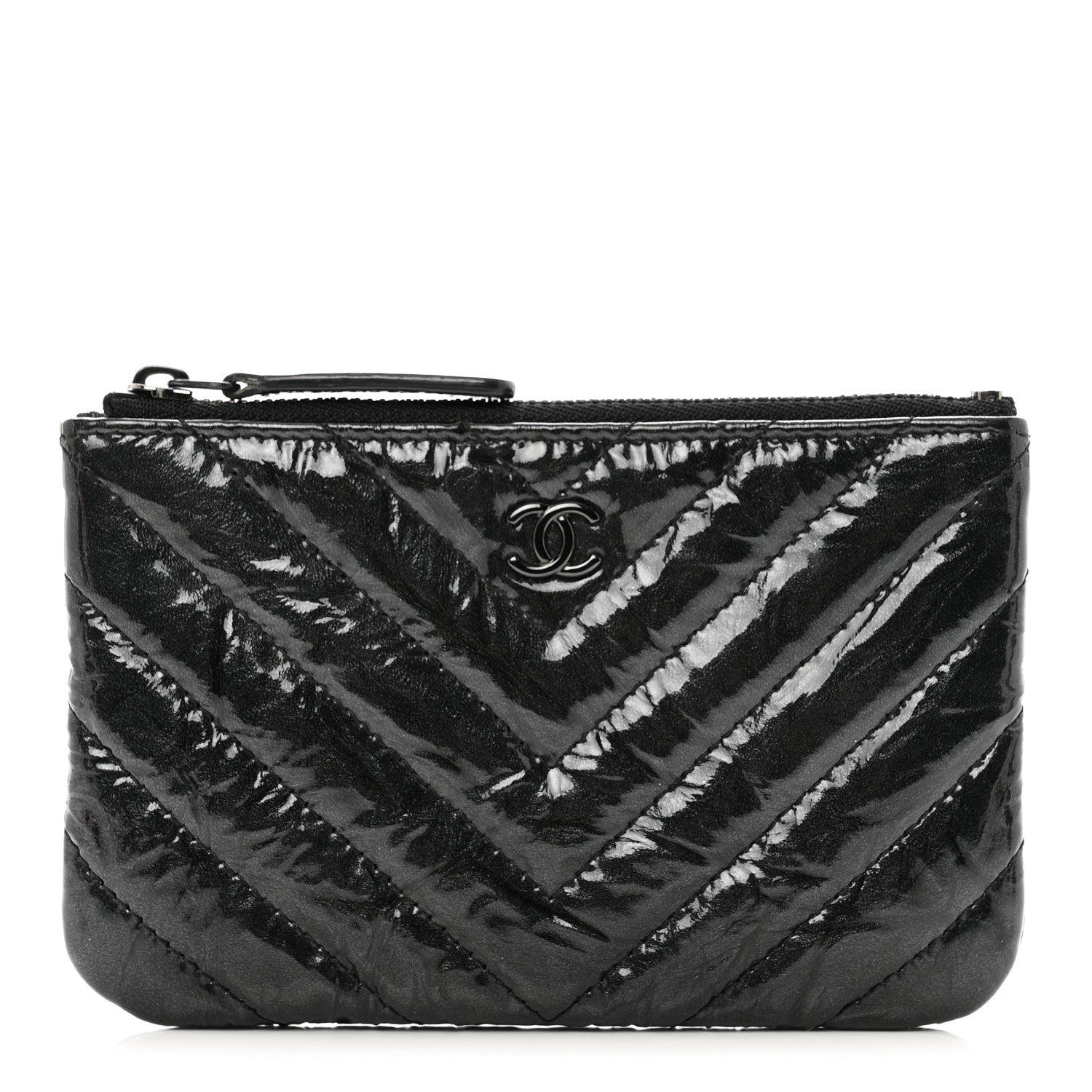 Chanel Patent Chevron Quilted Small Reissue Cosmetic Case So Black 1 of 7