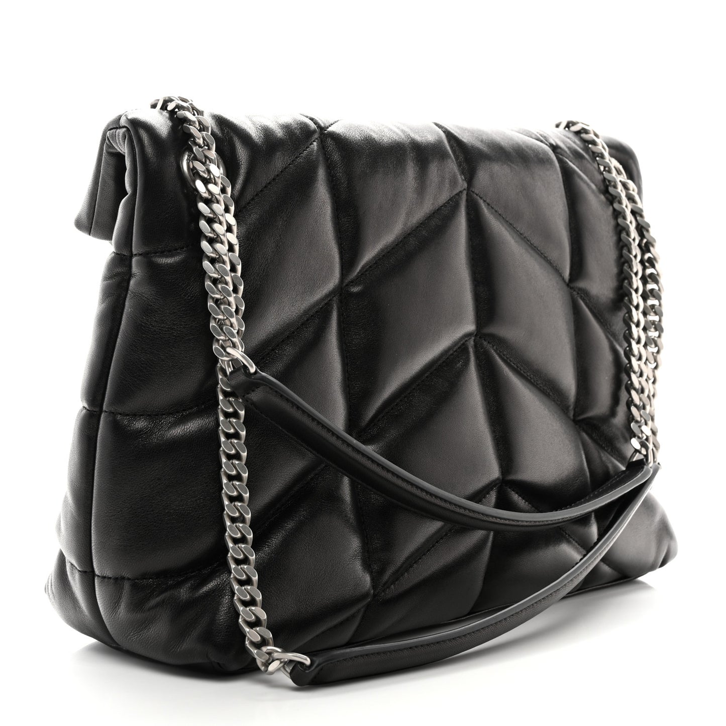 Lambskin Quilted Medium Loulou Puffer Monogram Chain Satchel Black