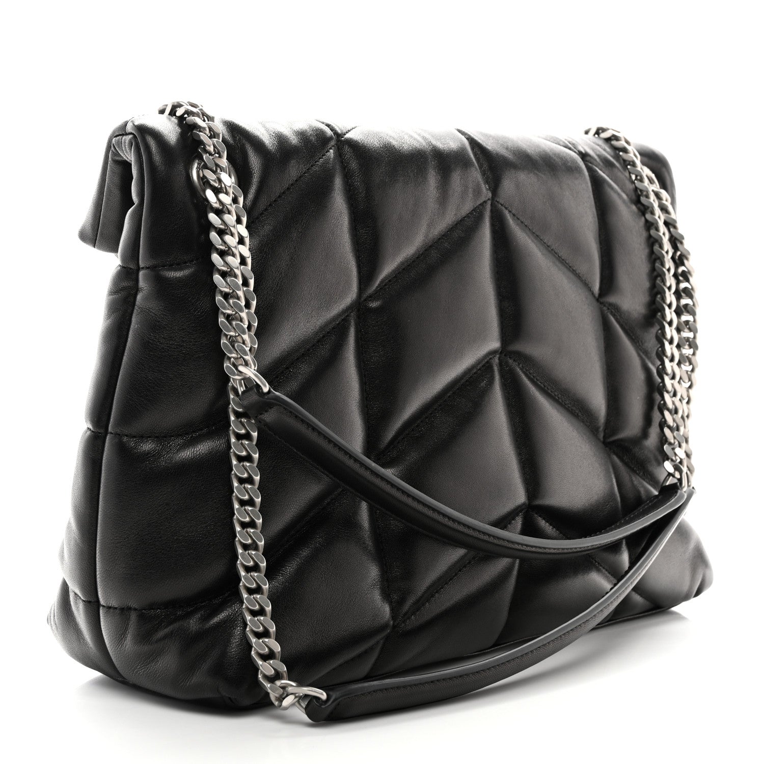 Saint Laurent Lambskin Quilted Medium Loulou Puffer Monogram Chain Satchel Black 3 of 11