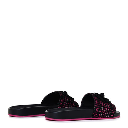 Chanel Tweed Grosgrain Camellia CC Flat Mules 40 Black Pink 5 of 12