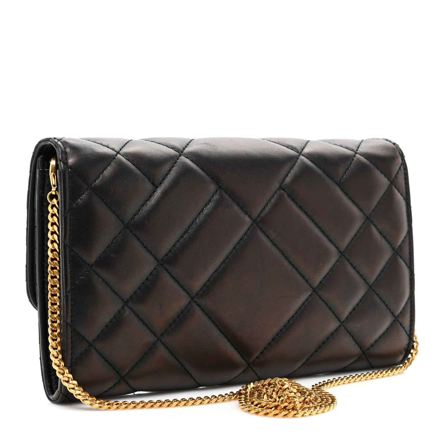 Lambskin Quilted Medusa Wallet on Chain Crossbody Black Gold