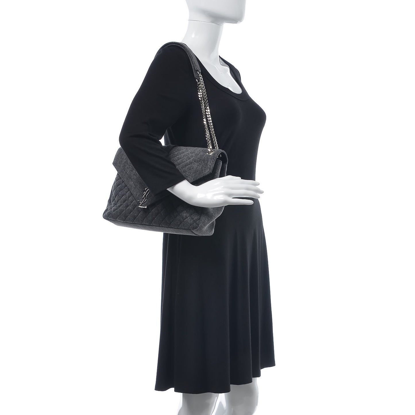 Denim Mixed Matelasse Triquilt Large Monogram Envelope Satchel Black