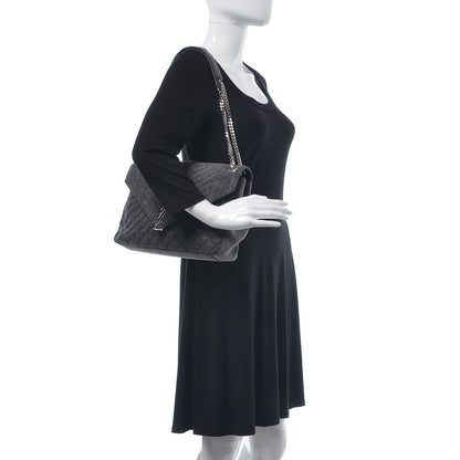 Saint Laurent Denim Mixed Matelasse Triquilt Large Monogram Envelope Satchel Black 2 of 9
