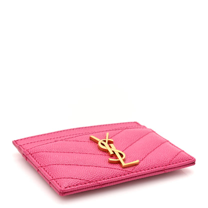 Saint Laurent Grain De Poudre Matelasse Chevron Monogram Credit Card Case Fresh Fuxia 4 of 8
