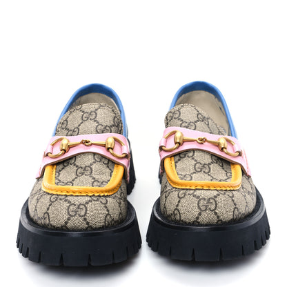 Gucci GG Supreme Monogram Cordovan Lux Womens Harald Horsebit 25mm Platform Loafers 37.5 Beige Sugar Pink Crop Shine Purple Marine 3 of 9