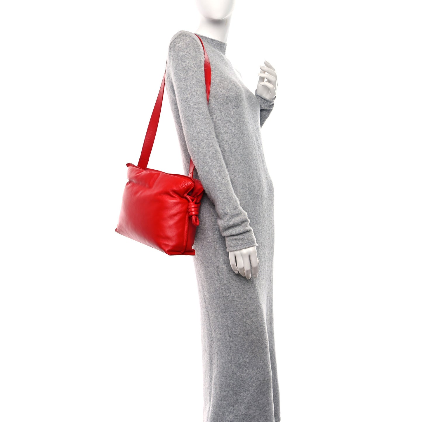 Shiny Nappa Lambskin Puffer Flamenco Knot Clutch Lipstick Red