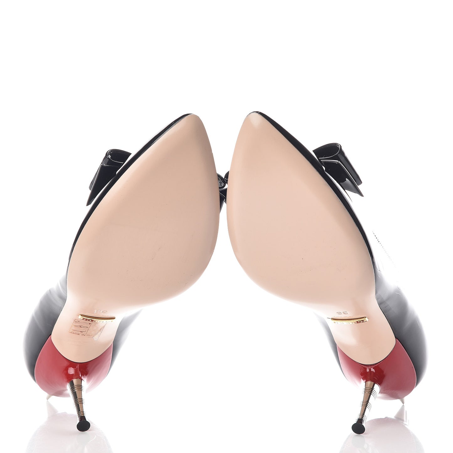 Patent GG Bow Sadie Spike Mid Heel Pumps 36 Black
