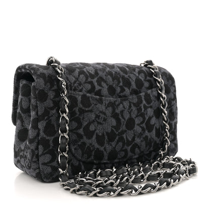 Chanel Printed Denim Quilted Flower Mini Rectangular Flap Black 3 of 11
