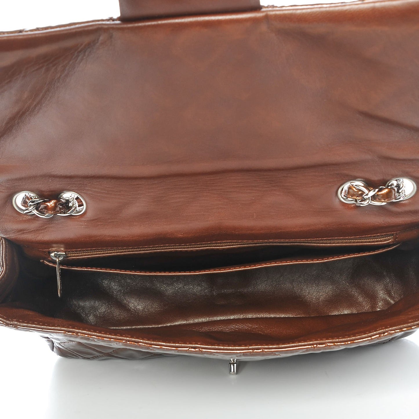 Metallic Patent Quilted Jumbo Single Flap Bronze