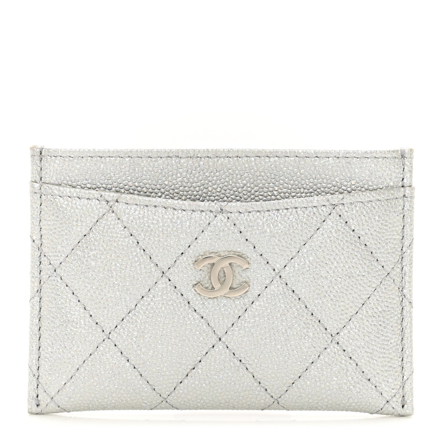 Chanel Glittered Metallic Caviar Quilted Card Holder Silver 1 of 9