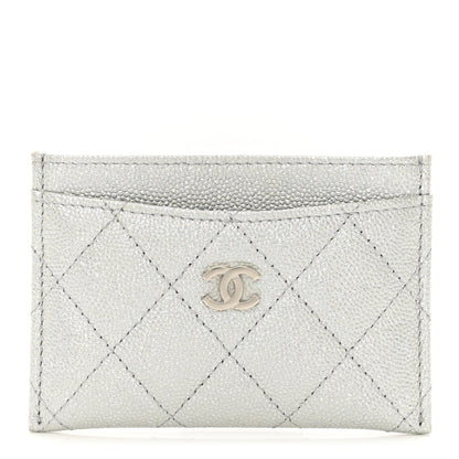Chanel Glittered Metallic Caviar Quilted Card Holder Silver 1 of 9