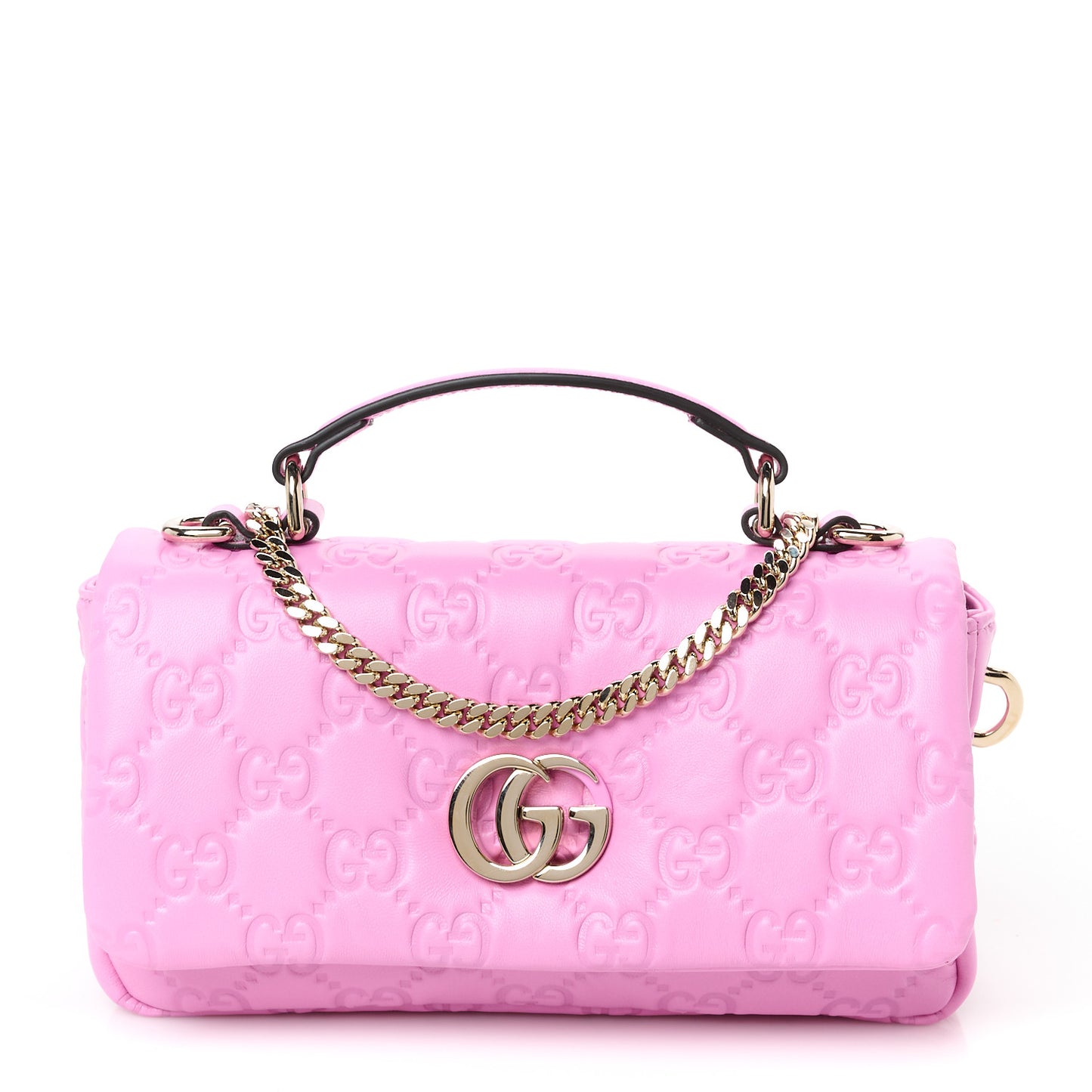 Lambskin Embossed Small GG Milano Top Handle Shoulder Bag Pink