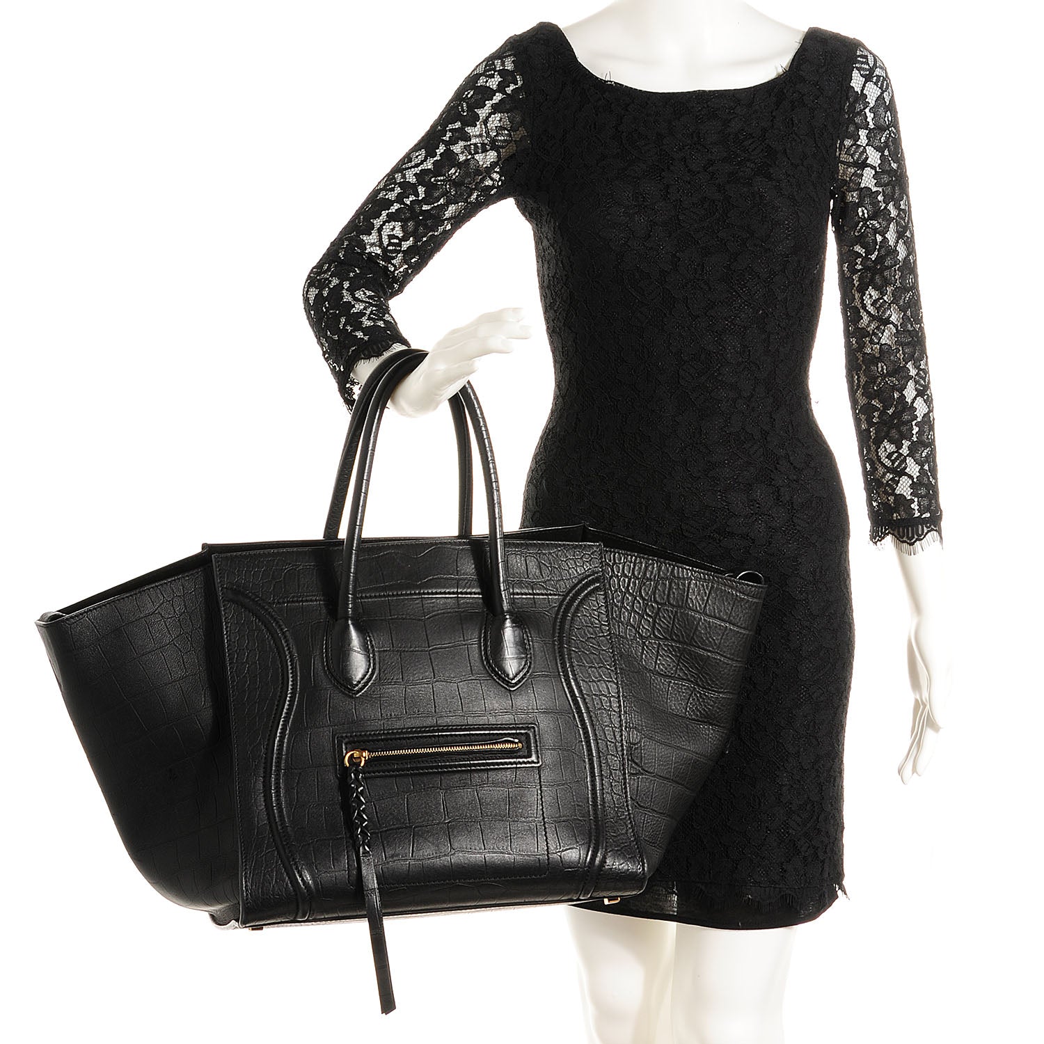 Celine Crocodile Embossed Large Phantom Luggage Black 2 of 7