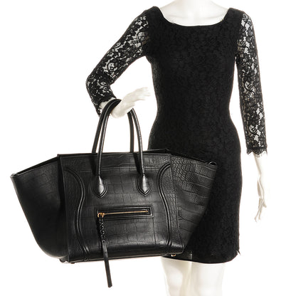 Celine Crocodile Embossed Large Phantom Luggage Black 2 of 7