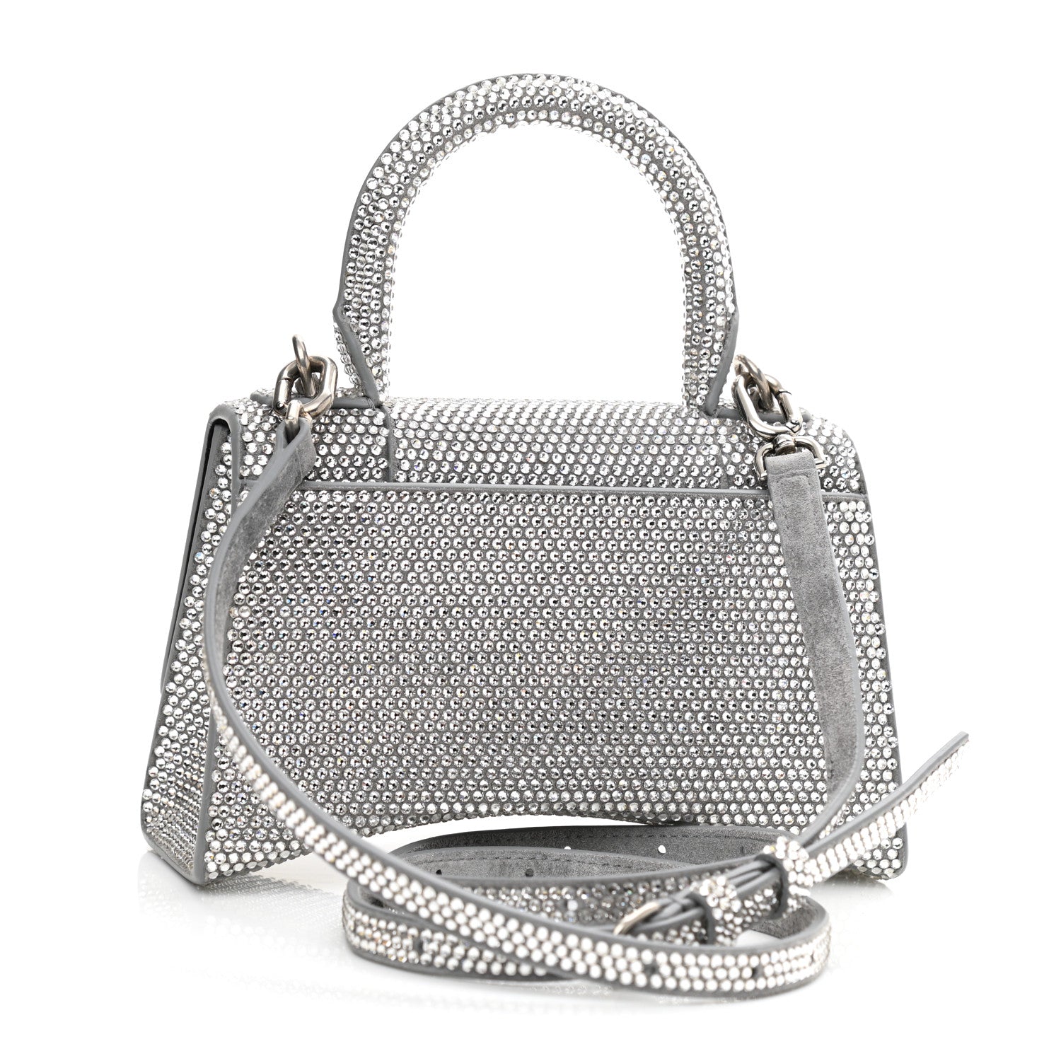 Balenciaga Strass Suede Hourglass Top Handle Bag XS Smoke Grey Crystal 3 of 10