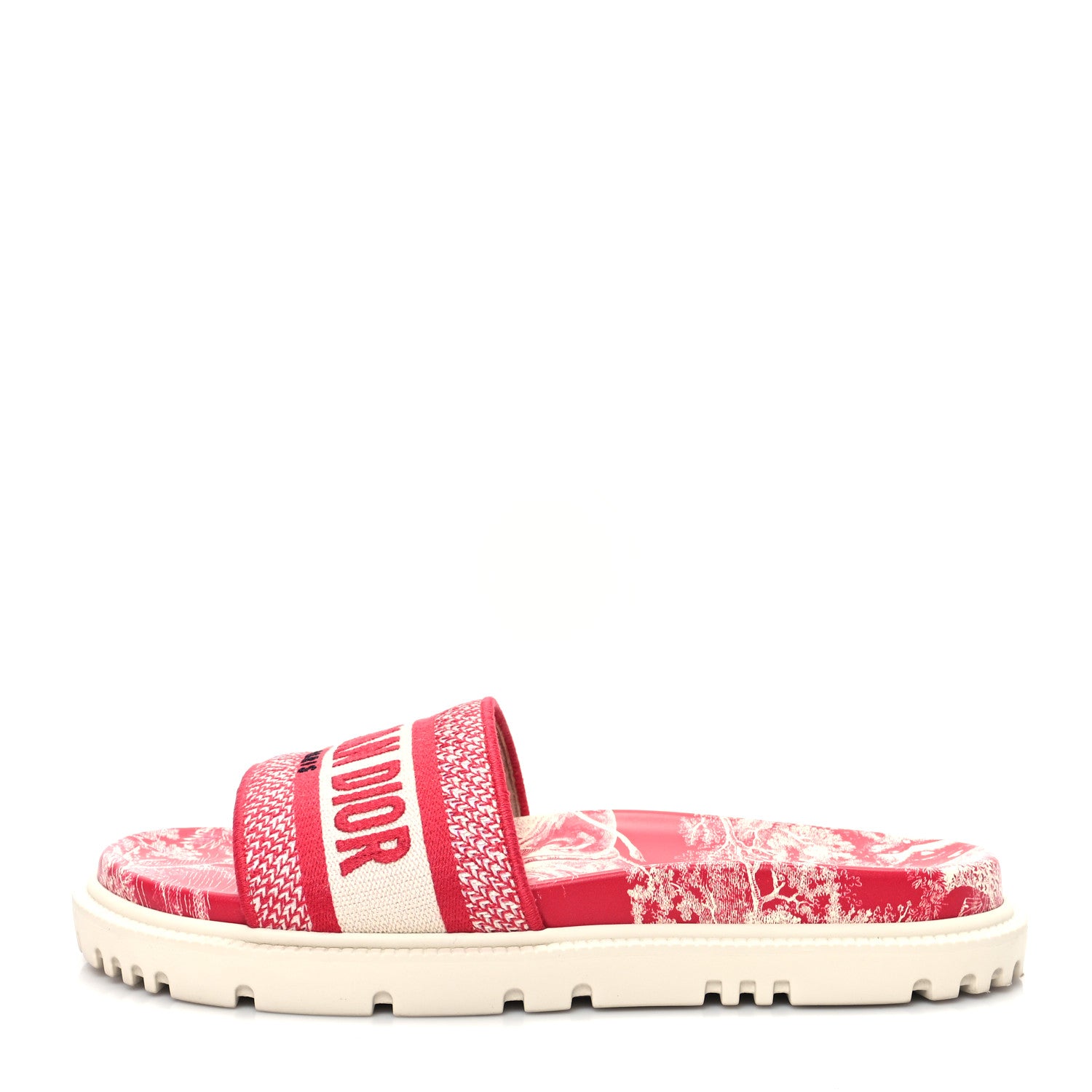 Christian Dior Canvas Toile de Jouy Embroidered Dway 10mm Slide Sandals 38.5 Off White Raspberry 1 of 9