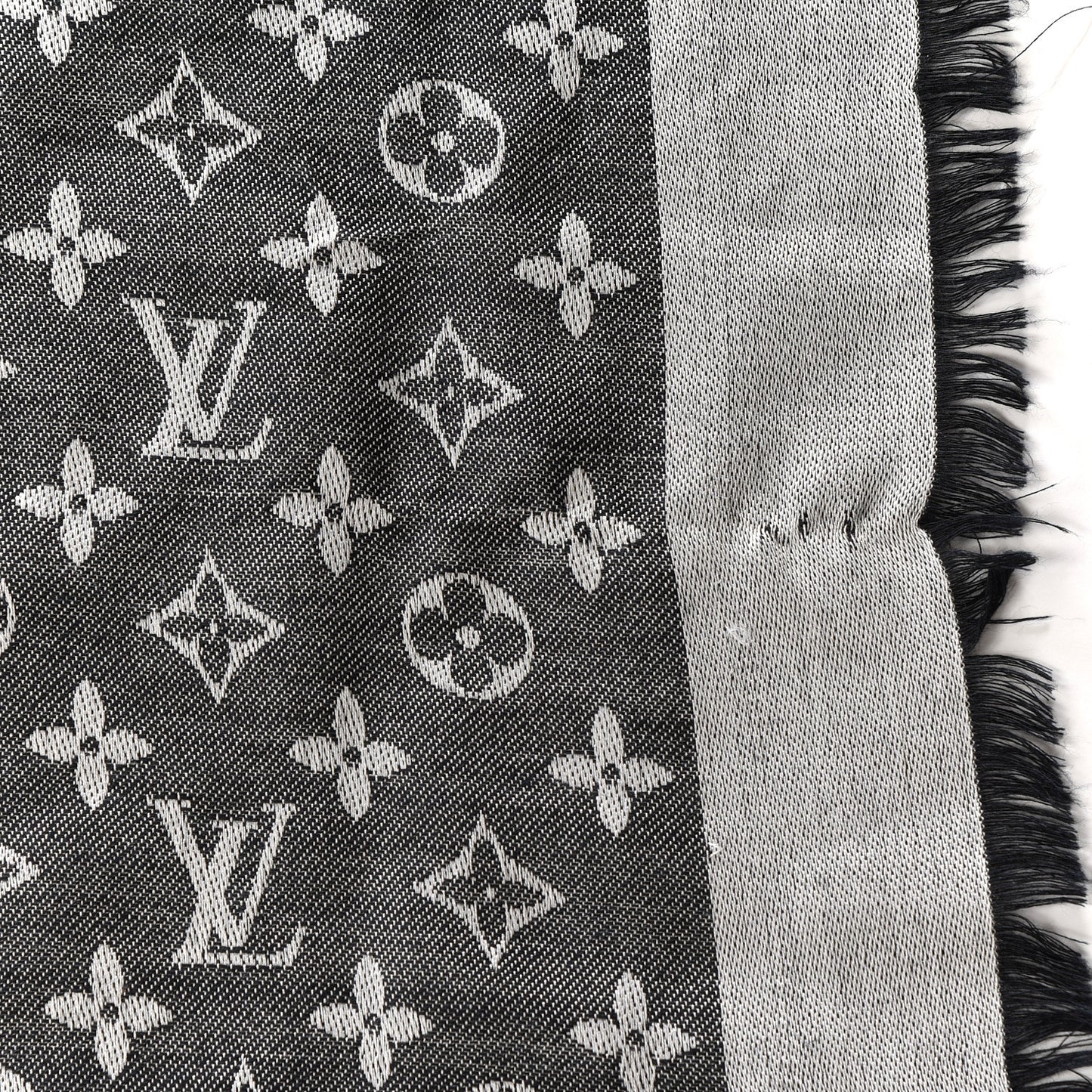 Silk Wool Monogram Denim Shawl Black