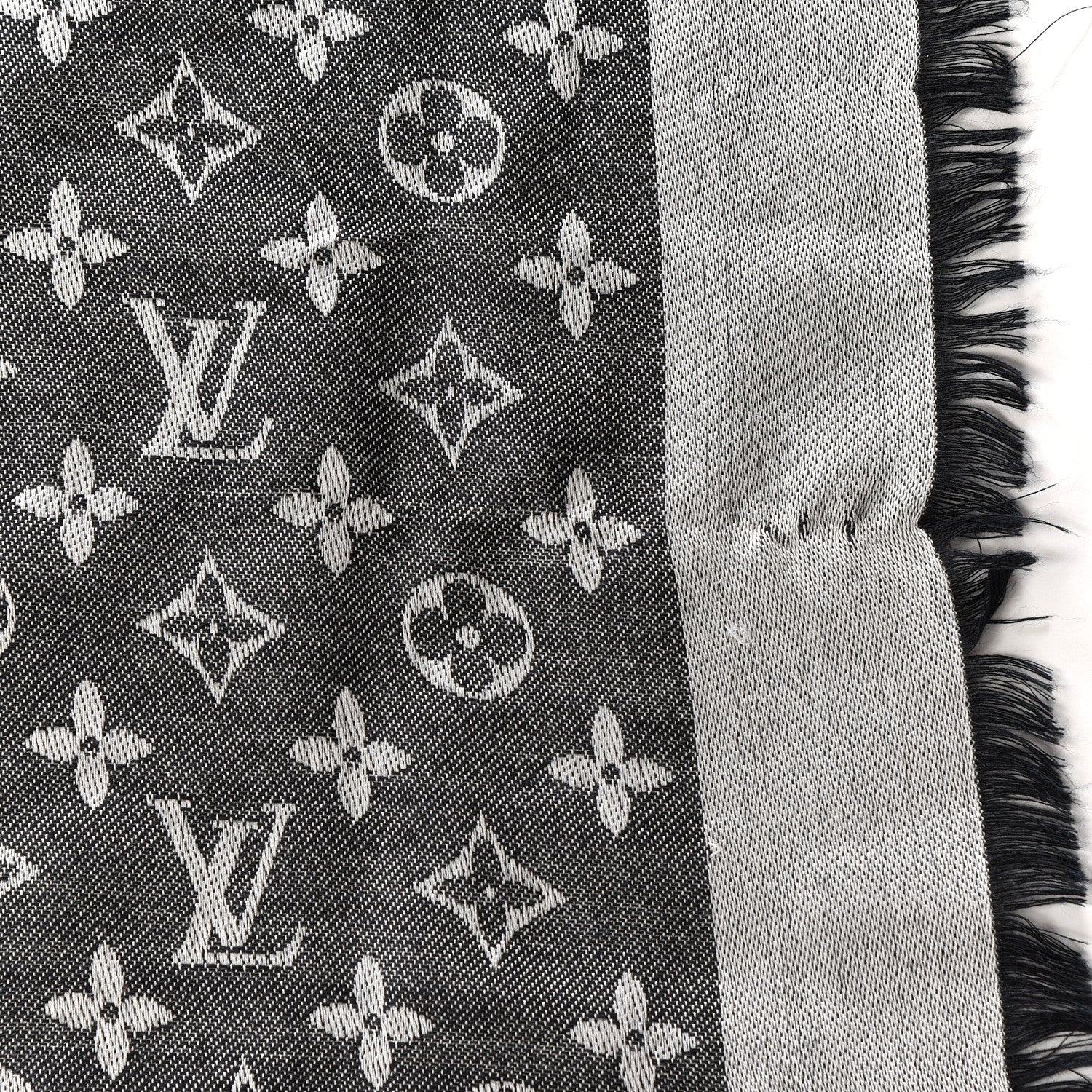 Louis Vuitton Silk Wool Monogram Denim Shawl Black 3 of 3