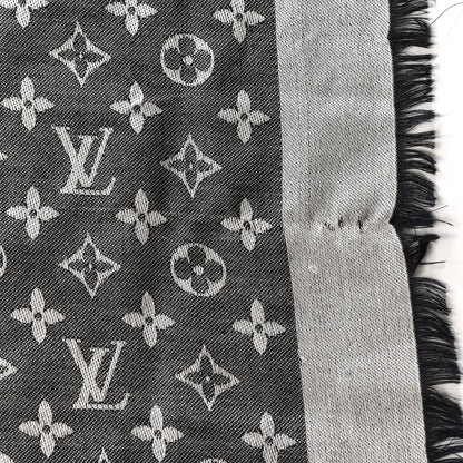 Louis Vuitton Silk Wool Monogram Denim Shawl Black 3 of 3