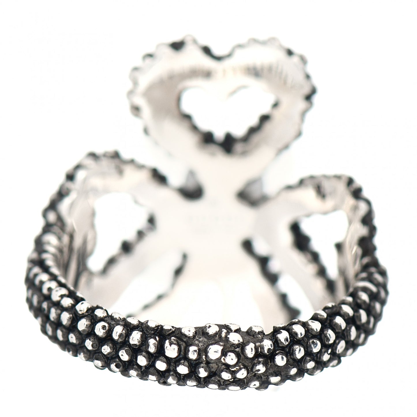Sterling Silver Glass Pearl Heart Ribbon Ring 50 5.5