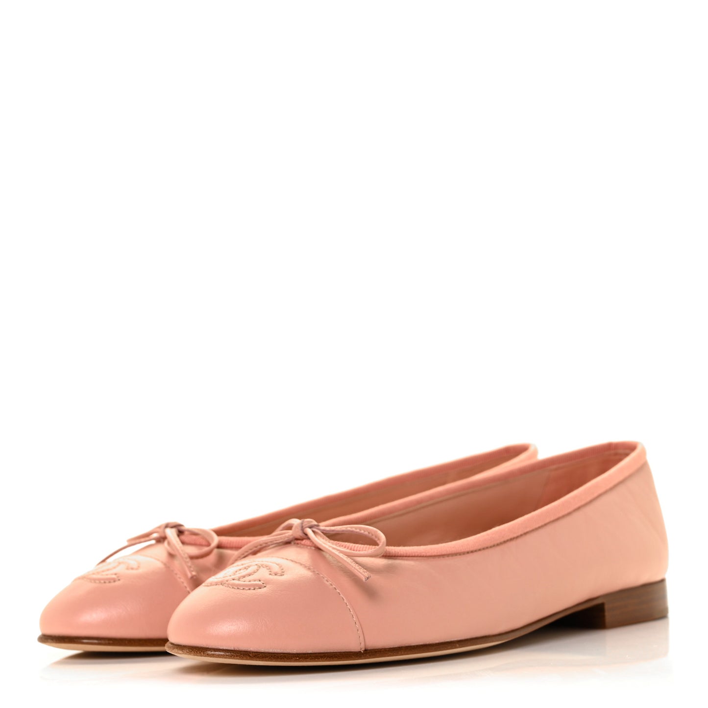 Crumpled Calfskin Cap Toe CC Ballerina Flats 36.5 Powder Pink