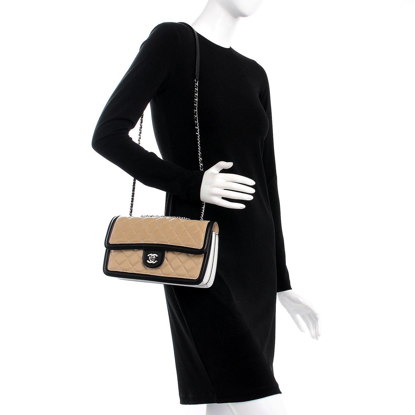 Lambskin Quilted Tri-Color Flap Beige Black