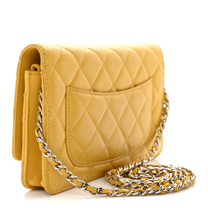 Chanel Lambskin Quilted Wallet On Chain WOC Yellow 3 of 14